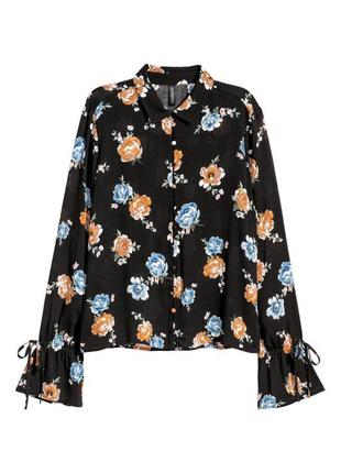 Шикарная черная вискозная блуза в цветочный принт,легкая блуза с широкими рукавами