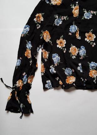 Шикарна чорна віскозна блуза в квітковий принт,легка блузка з широкими рукавами5 фото