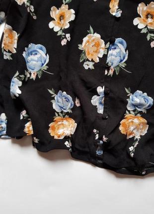 Шикарна чорна віскозна блуза в квітковий принт,легка блузка з широкими рукавами7 фото