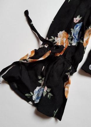 Шикарна чорна віскозна блуза в квітковий принт,легка блузка з широкими рукавами8 фото