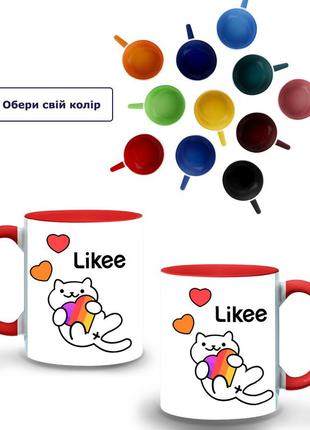 Кружка цветная лайк котик (likee cat) (9762-1039-rd) красный