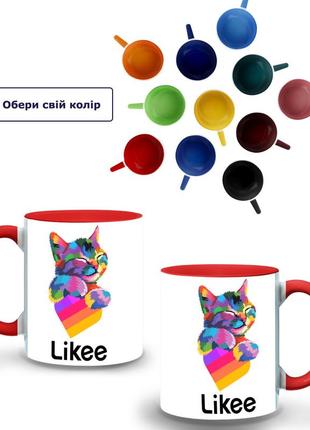 Кружка цветная лайк котик (likee cat) (9762-1040-rd) красный