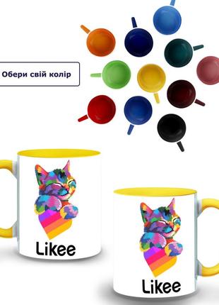 Кружка цветная лайк котик (likee cat) (9762-1040-sy) желтый