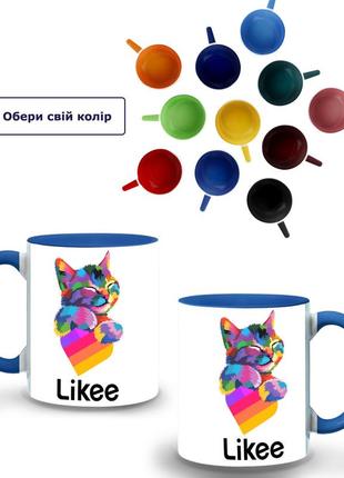 Кружка цветная лайк котик (likee cat) (9762-1040-bl) синий