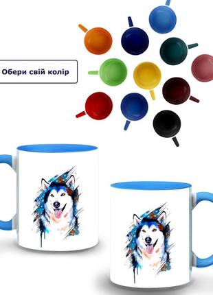 Кружка кольорова барвисті хаски (9762-1475-sk) блакитний1 фото