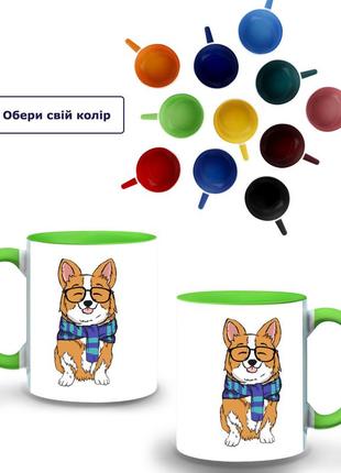 Кружка цветная корги (corgi) (9762-1227-lm) салатовый