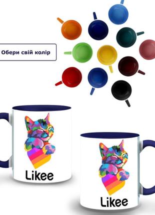 Кружка цветная лайк котик (likee cat) (9762-1040-nb) темно-синий1 фото