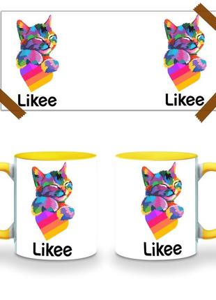 Кружка кольорова лайк котик (likee cat) (9762-1040-pk) рожевий3 фото