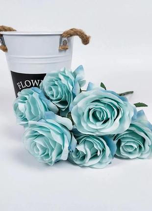 7 роз букет искусственный. цветы из шелка. цвет нежно-голубой1 фото