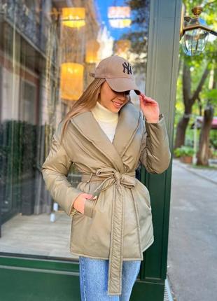 Женская куртка курточка хаки на запах1 фото