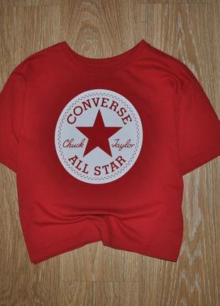 Хлопковая укороченная красная футболка converse1 фото