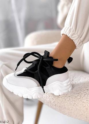 Кросівки кеди екошкіра взуттєвий текстиль білий чорний 114129 фото