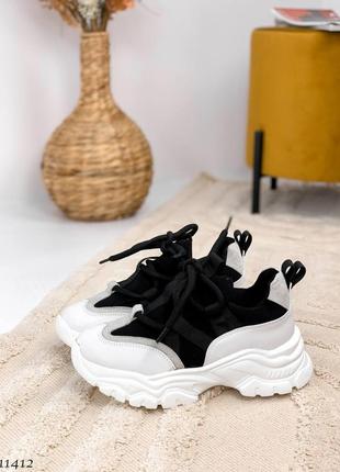 Кросівки кеди екошкіра взуттєвий текстиль білий чорний 114122 фото