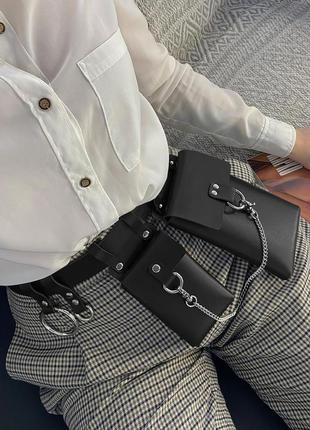 Поясна шкіряна сумка ручної роботи, кишені на ремені , чохол для телефону