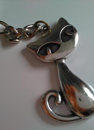 Новый классный серебристый брелок кошка кот