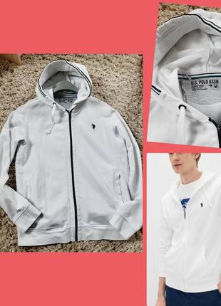 Белая винтажная зип худи polo ralph с капюшоном,  р. м