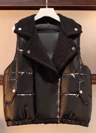 Костюм спортивний прогулочний трійка жилетка баранець худі з капюшоном на флісі теплий...