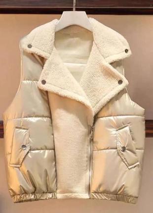 Костюм спортивний прогулочний трійка жилетка баранець худі з капюшоном на флісі теплий...