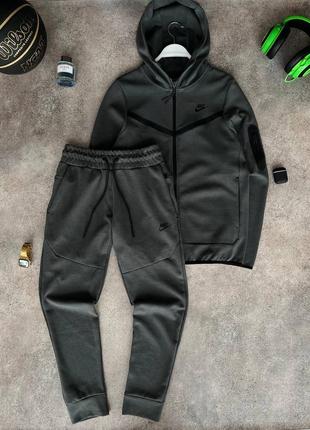 Брендовий костюм nike сірий / теплий чоловічий костюм nike tech fleece