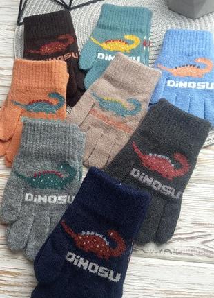 Динозавр рукавички перчатки вовна1 фото