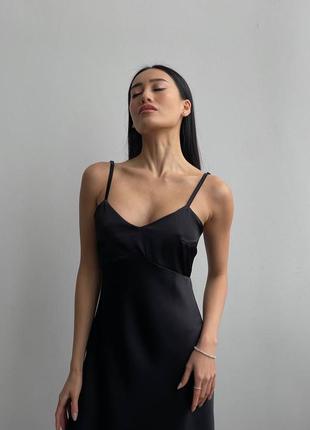 Чёрное шелковое платье комбинация макси3 фото