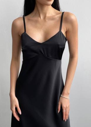 Чёрное шелковое платье комбинация макси5 фото