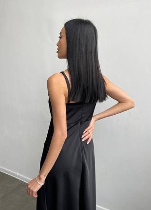 Чёрное шелковое платье комбинация макси7 фото