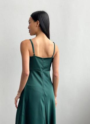 Зелёное шелковое платье комбинация бутылочного цвета макси2 фото