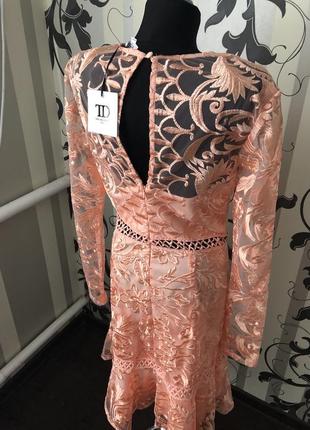 Новое персиковое платье миди вечернее выпускное праздничное размер с-м бренд true decadence с бирками скидка сток outlet распродажа кружевное2 фото