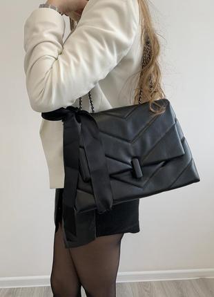 Класна жіноча чорна сумка клатч на плече сумочка з бантиком2 фото