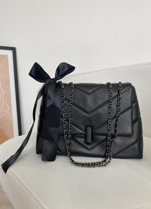 Класна жіноча чорна сумка клатч на плече сумочка з бантиком1 фото