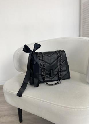 Класна жіноча чорна сумка клатч на плече сумочка з бантиком4 фото