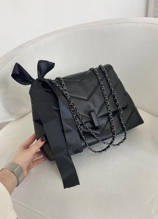 Класна жіноча чорна сумка клатч на плече сумочка з бантиком6 фото