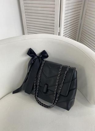 Класна жіноча чорна сумка клатч на плече сумочка з бантиком10 фото