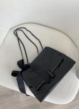 Класна жіноча чорна сумка клатч на плече сумочка з бантиком3 фото
