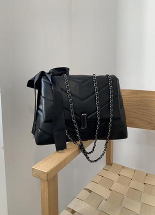 Класна жіноча чорна сумка клатч на плече сумочка з бантиком9 фото