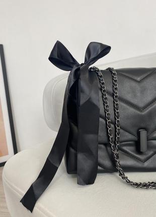 Класна жіноча чорна сумка клатч на плече сумочка з бантиком8 фото