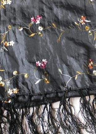 Весенний шарф шаль шарфик палантин деми атласный шелк шелковый с вышивкой2 фото