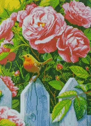 Алмазна мозаїка strateg пірміум пташка у троянд розміром 40х50 см (d0018)
