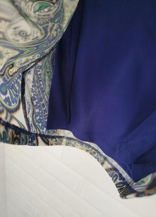 Блуза синяя зеленая пейсли принт с обьемными рукавами2 фото