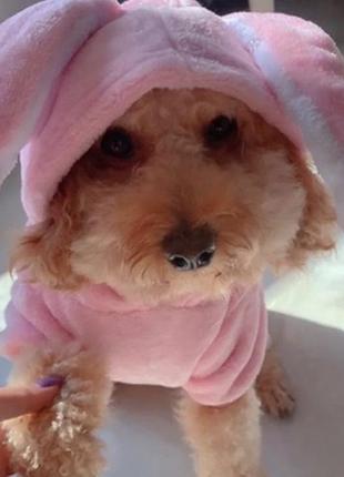 Розовый плюшевый комбинезон для собак3 фото