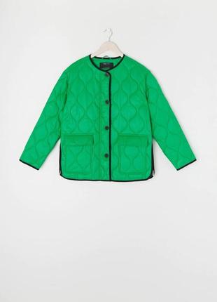 Куртка зелена курточка жіноча стьобана демісезонна стильна стегана l xl 46 48 модна осіння весняна  демісезонна5 фото