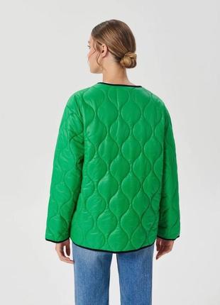 Куртка зелена курточка жіноча стьобана демісезонна стильна стегана l xl 46 48 модна осіння весняна  демісезонна2 фото