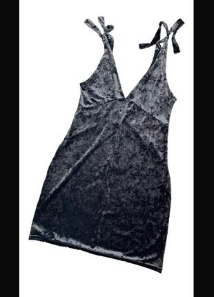 Платье мини серый бархатистый велюровый1 фото