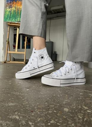 Converse lift white high унісекс білі високі кеди конверс весна літо осінь демісезон белые кеды на высокой подошве2 фото