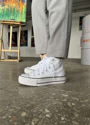 Converse lift white high унісекс білі високі кеди конверс весна літо осінь демісезон белые кеды на высокой подошве3 фото