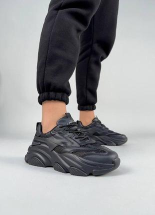 Кросівки жіночі шкіряні чорні зі вставками текстильної сітки