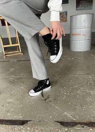 Converse lift black high унісекс чорні високі кеди конверс весна літо осінь демісезон черные кеды на высокой подошве4 фото