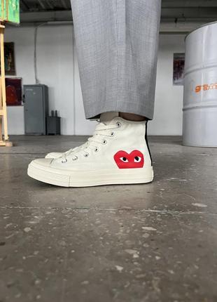 Converse comme garcons cream унисекс высокие кеды конверсы кремовые молочные с сердечком мужские женские весна лето осень💞6 фото