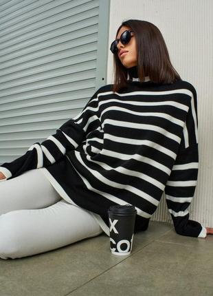 Удлиненный свитер оверсайз в полоску турция